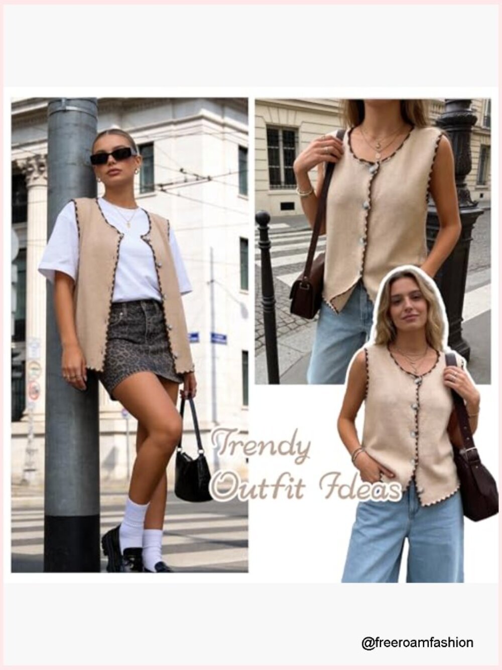 Sleeveless Knit Sweater Vest Button Down Cardigan Vintage Style - Picture 6 of 7